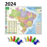 Mapa Brasil 120x90 Cm Atual Politico Rodovia   10 Alfinetes