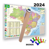 Mapa Brasil 120x90 Cm Atual Politico Rodovia + 10 Alfinetes