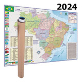 Mapa Brasil Politico 120 X 90 Enrolado Atual + Alfinetes
