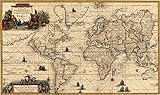 Mapa Mundi Antigo 1728 30x50 Tela Canvas Para Quadro