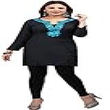 Maple Clothing Party Wear Túnica Feminina Indiana Kurti Top Kurta Bordado Blusa, Black-blue, Small