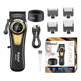 Maquina De Cortar Profissional Kemei Km 2242 Combase 9000rpm Cor Preta