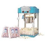 Máquina De Pipoqueira Profissional Vintage De 118 Ml Com Luz Antiaderente Para Aquecer Chaleira E Colher De Servir Azul 