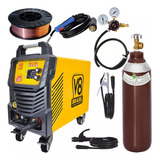 Máquina De Solda Inversora V8 205i Cilindro 7l Arame 5kg Gás