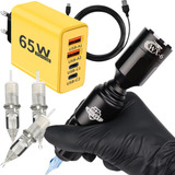 Máquina Tatuagem Pen Profissional Com Bateria E Acessórios