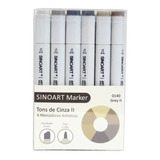 Marcador Artístico Marker Sinoart 6tons De Cinza2 Tipo Copic