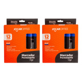 Marcador Permanente Azul Top Ponta Chanfrada Cx 24 Unidades
