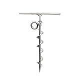 Marine City Aço Inoxidável Marinho Grau Longo Aperto Spiral Escora à Terra Com Um O-Ring Para Amarração Na Praia- Barraca De Camping- Screw Dog Tie-Out Estaca Quintal -1pcs-