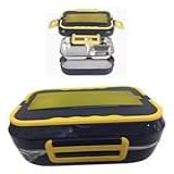 Marmita Elétrica Portátil Veicular De Aço Inoxidável Para Carro Uber Casa Lancheira Térmica 12V 110V 220V C 3 Divisórias Inox Azul C Amarelo Da Marca Midas 