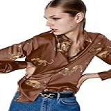 Marpessa Blusa Feminina De Cetim De Seda, Manga Comprida Casual Solta Para Trabalho De Escritório, Roupas Corporativas, Estampa De Leopardo Marrom, Gg