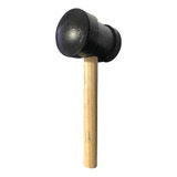 Martelo De Borracha 80mm Preto Com Cabo De Madeira