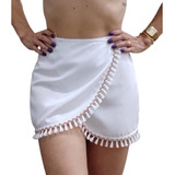 Marujá Beach Saia Pareô Em Viscose Com Franja Canga Saída De Praia Cor Branco Desenho Do Tecido Franja Off White Tamanho 42 Ao 46