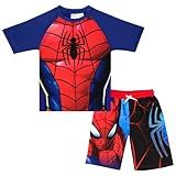Marvel Conjunto De 2 Pe As Para Meninos Vingadores Homem Aranha Pantera Negra Miles Morales Traje De Banho Rash Guard E Cal O De Banho Para Meninos Homem Aranha Vermelho 7