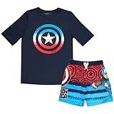 Marvel Conjunto De Roupa De Banho Masculino Vingadores Homem Aranha Pantera Negra Capitão América Miles Morales 2 Peças Rash Guard E Sunga Azul Marino 4 5