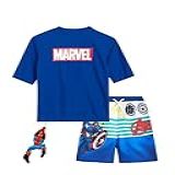 Marvel Conjunto Rash Guard Para Meninos Vingadores Homem Aranha E Capitão América Camiseta Infantil Com FPS 50 Para Meninos 3 12 Listras Royal Avengers 4 6