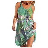 Masbird Vestidos De Verão Para Mulheres Casuais Sem Mangas Com Estampa Floral Vestidos Midi Moda Sexy Vestido De Praia, Verde, Xx-large