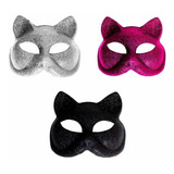 Máscara De Mulher Gato Meia Face C  Glitter Plástico Adulto