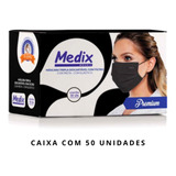 Mascara Descartavel Medix Tripla Preta Com 50 Hospitalar