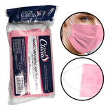 Máscara Facial Descartável Com Elástico Rosa 50 Unidades