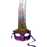 Máscara Feminina Carnaval Decorada Com Led