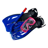 Máscara Snorkel Pés De Pato Infantil Mergulho Piscina Praia Cor Azul E Rosa