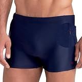 MASH Sunga Boxer Masculina Bolso Zíper Resistente Ao Cloro Proteção UV 50 Praia Piscina Secagem Rápida Azul Marinho XGG