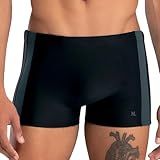 MASH Sunga Masculina Boxer Lisa Com Recorte Lateral Proteção UV50 Cordão Ajustável Verão Preto 300 106 G