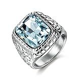 MASOP Anel De Aço Inoxidável 316L Antialérgico Masculino Cristal água-marinha Sintético Joia De Noivado Casamento- Aço Inoxidável- Titânio- Couro- Zircônia Cúbica
