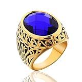 MASOP Jewelery Anel Masculino Vintage De Aço Inoxidável CZ Anel De Ouro Anel De Motociclista Celta Azul Pedra Redonda