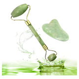 Massageador Facial Pedra Jade Roller Gua Sha Pedra Natural Cor Verde