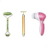Massageador Facial Pedra Jade Vibrata Gold Escova 5em1 Kit Skin Care Cuidados Com A Pele Anti Rugas