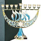 Matashi Candelabro Menorah Pintado à Mão Enfeitado Com Realces Dourados E Cristais Estrela De Davi E Hebraico 