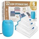 MattEasy Sacos De Armazenamento A Vácuo Com Bomba Elétrica Pacote Com 6 2 Jumbo 2 Grandes 3 Médios Sacos Economizadores De Espaço Com Bomba Sacos Selados A Vácuo Para Roupas Edredons 