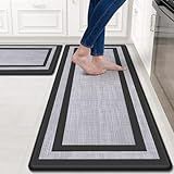Mattitude Tapete De Cozinha 2 Peças Tapetes Acolchoados Antifadiga Antiderrapantes à Prova D água Tapete Ergonômico Confortável Para Cozinha Piso Escritório Pia Lavanderia Preto E Cinza