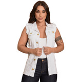 Max Colete Jeans Feminino Destroyed Plus Size Sem Manga