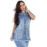 Max Colete Jeans Feminino Longo Com 2 Bolso Super Lindo Azul 1 G3 Azul Claro 
