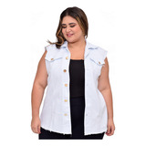 Max Colete Jeans Plus Size Feminino Barra Desfiada Branco