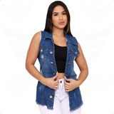 Maxi Colete Feminino Jeans Tendência Moda Blogueira Instagram Menor Preço Atacado Revenda Oferta Destroyed Rasgada
