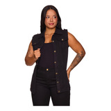 Maxi Colete Jeans Grosso Feminino Comprido Moda Fashion