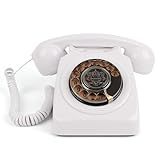 Mcheeta Telefone Giratório Telefone Fixo Retrô Com Mostrador De Metal Giratório Antigo Com Fio Telefones Decorativos Vintage Para Casa Escritório Telefone De Presente Antigo Branco