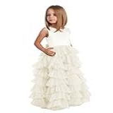 MCieloLuna Vestido Longo De Menina De Flor Linha A Sem Costas Festa De Aniversário De Casamento Vestidos De Batismo Para Meninas Vestido De Concurso De Tule Infantil Com Laço E Nó Tamanho Marfim 1