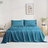 MCO Jogo De Cama Casal Lençóis Macios Jogo De Cama Respirável Refrescante Com Bolso Profundo De 40 6 Cm 4 Peças Casal Azul Pavão 