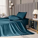 MCO Jogo De Cama Casal Rayon Derivado De Lençóis De Bambu Conjunto De Cama Respirável Refrescante Com Bolso Profundo De 40 6 Cm 4 Peças Casal Azul Pavão 