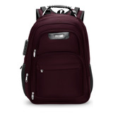 Md 1825 Mochila Bolsa Executiva Maideng Escolar Notebook Unisex Reforçada Com Cabo De Aço Alta Qualidade Cor Vinho