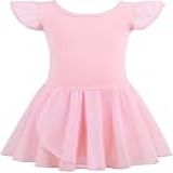 MdnMd Collant De Balé De Dança Para Meninas Vestido De Bailarina Vestido De Bailarina Com Nó Vazado Nas Costas E Manga Esvoaçante Z Button Crotch Ballet Pink 6 8 Anos