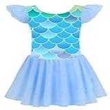 MdnMd Collant De Balé Para Meninas Collant De Balé Dança Com Saia Vestidos De Bailarina Tutu E Manga Esvoaçante P3 Azul Sereia Colorida 4 6 Anos