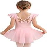 MdnMd Vestidos De Balé De Dança Para Meninas Vestido De Bailarina Saia Vazada Nas Costas E Manga Esvoaçante Balé Rosa 2 3 Anos