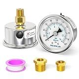 MEANLIN MEASURE Manômetro De Pressão Seca De 0 A 200 Psi De Aço Inoxidável 1 4 Npt 2 Mostrador Frontal À Prova D Água Para Compressor De Ar Regulador De Ar Filtro De Água Montagem Central Traseira