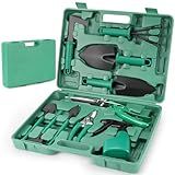 Meantem Kit De Ferramentas De Jardinagem 10 Peças Kit Jardinagem Com Maleta Pás Tesoura Foice Aço Inoxidável Verde