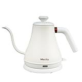 Mecity Chaleira Elétrica Aço Inoxidável Pescoço De Ganso Caldeira De água Para Derramar Sobre Café Aquecimento Rápido Desligamento Automático 798 Ml 1000 W Branco Leite